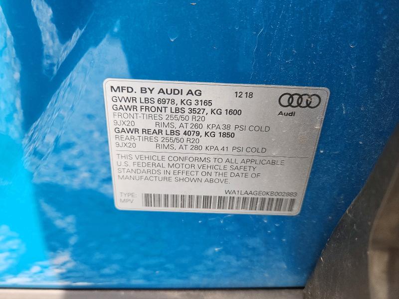 Aukcja sprzedaży 2019 Audi E-tron, vin: WA1LAAGE0KB002883, numer aukcji: 63522356