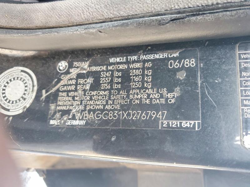 61526176 :رقم المزاد ، WBAGC831XJ2767947 vin ، 1988 Bmw 750 مزاد بيع