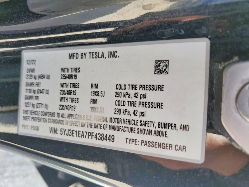 Продажа на аукционе авто 2023 Tesla Model 3, vin: 5YJ3E1EA7PF438449, номер лота: 62155836