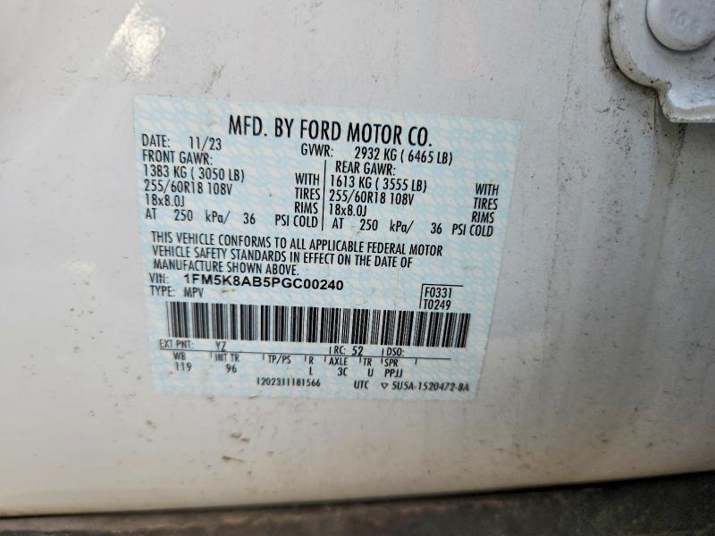 62699816 :رقم المزاد ، 1FM5K8AB5PGC00240 vin ، 2023 Ford Explorer مزاد بيع