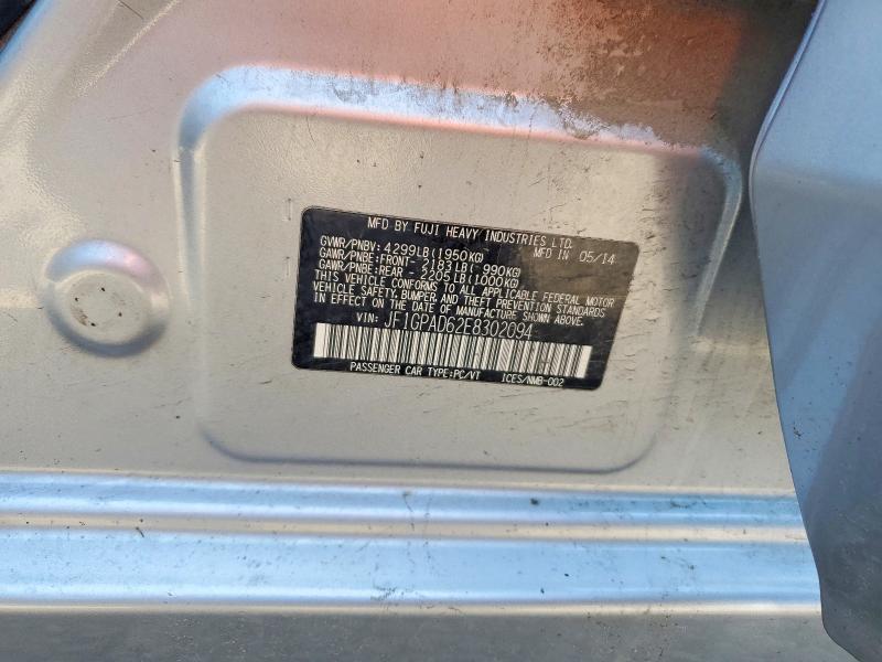 2014 Subaru Impreza მანქანა იყიდება აუქციონზე, vin: JF1GPAD62E8302094, აუქციონის ნომერი: 59992466