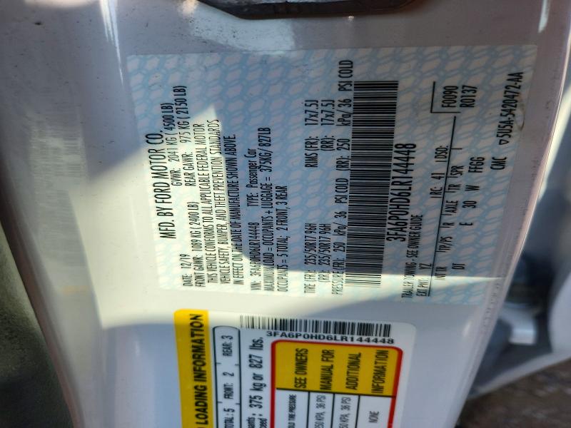 Продаж на аукціоні авто 2020 Ford Fusion, vin: 3FA6P0HD6LR144448, номер лоту: 61006256