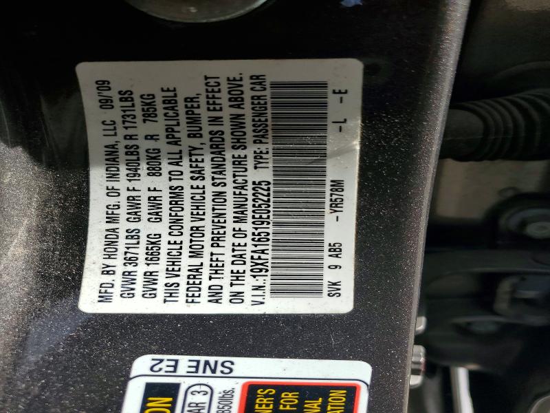 62430276 :رقم المزاد ، 19XFA16519E052225 vin ، 2009 Honda Civic مزاد بيع