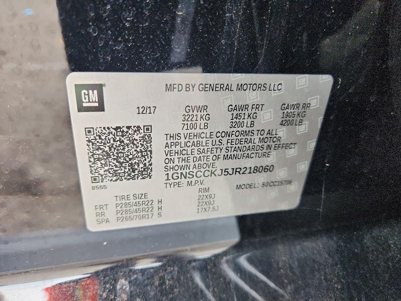 59612166 :رقم المزاد ، 1GNSCCKJ5JR218060 vin ، 2018 Chevrolet Tahoe مزاد بيع