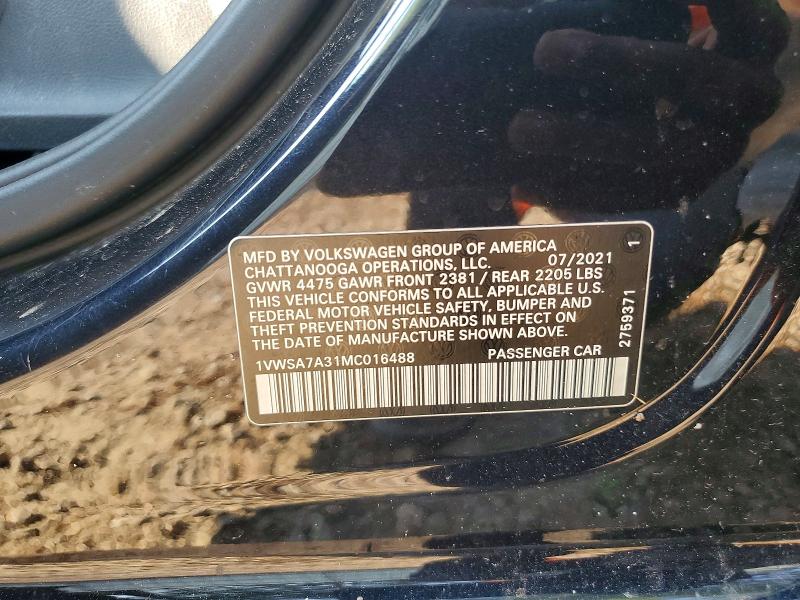 Продажа на аукционе авто 2021 Volkswagen Passat, vin: 1VWSA7A31MC016488, номер лота: 61015446