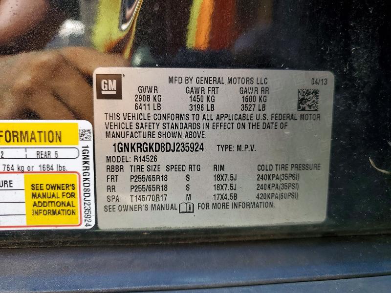 Aukcja sprzedaży 2013 Chevrolet Traverse, vin: 1GNKRGKD8DJ235924, numer aukcji: 61847076
