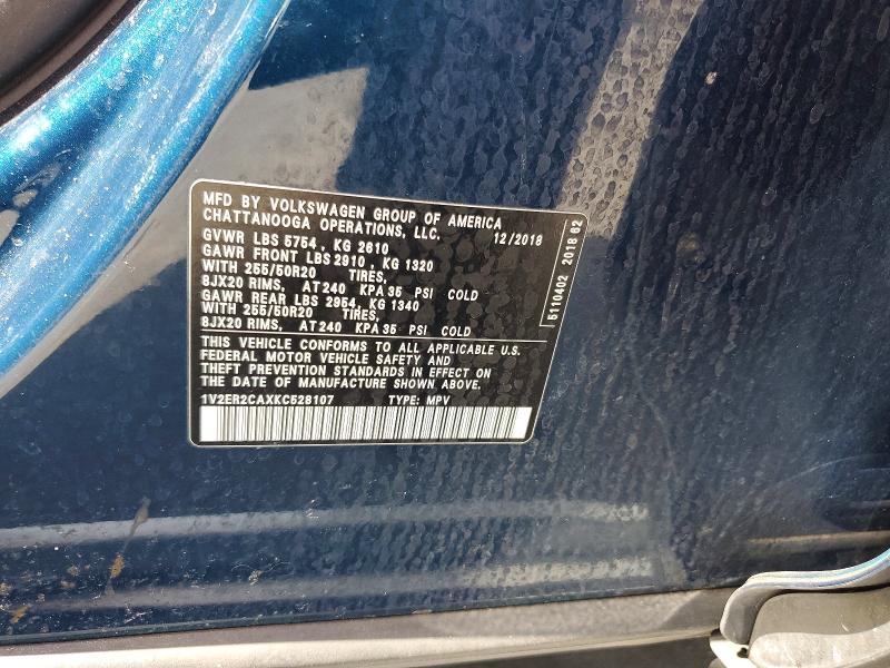 Aukcja sprzedaży 2019 Volkswagen Atlas, vin: 1V2ER2CAXKC528107, numer aukcji: 59402856