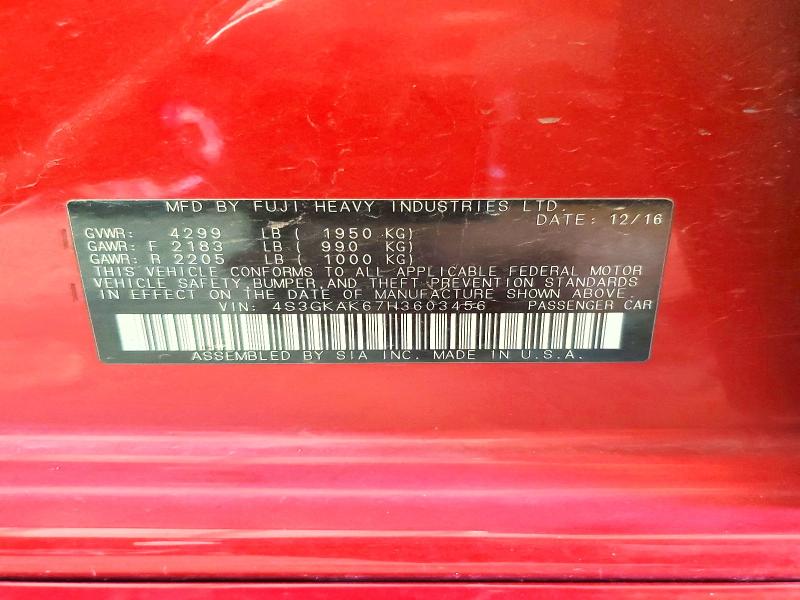2017 Subaru Impreza მანქანა იყიდება აუქციონზე, vin: 4S3GKAK67H3603456, აუქციონის ნომერი: 60670346