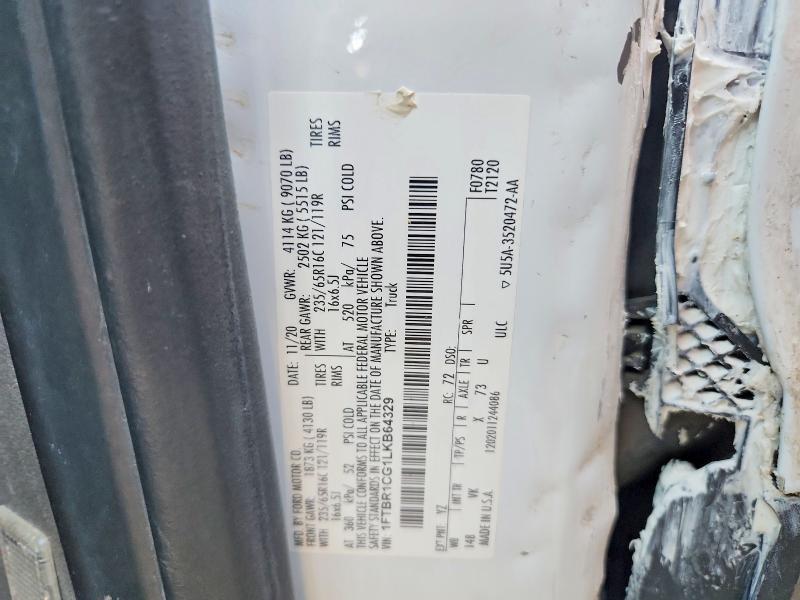 2020 Ford Transit მანქანა იყიდება აუქციონზე, vin: 1FTBR1CG1LKB64329, აუქციონის ნომერი: 60644356