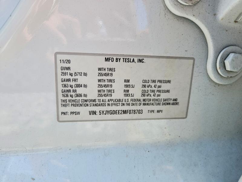 Aukcja sprzedaży 2021 Tesla Model Y, vin: 5YJYGDEE2MF078703, numer aukcji: 61758806
