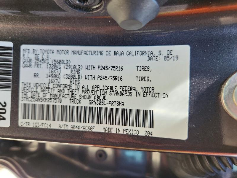 Auction sale of the 2019 Toyota Tacoma, vin: 3TMCZ5AN5KM257570, lot number: 61908656