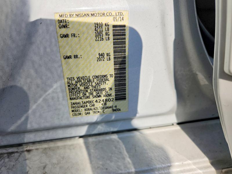 2014 Nissan Altima მანქანა იყიდება აუქციონზე, vin: 1N4AL3AP0EC424802, აუქციონის ნომერი: 59710506