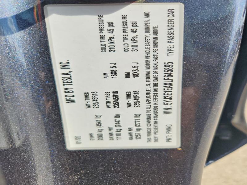 Auction sale of the 2020 Tesla Model 3, vin: 5YJ3E1EAXLF645895, lot number: 59585716