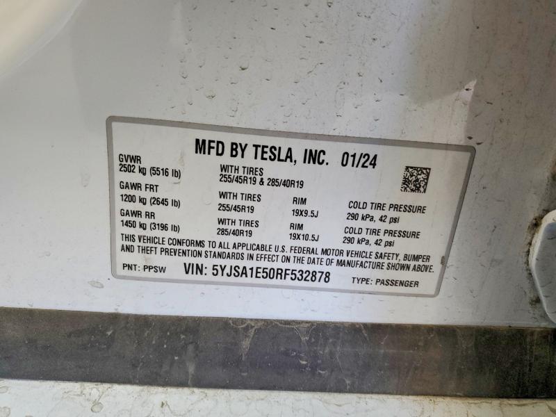 60428286 :رقم المزاد ، 5YJSA1E50RF532878 vin ، 2024 Tesla Model S مزاد بيع
