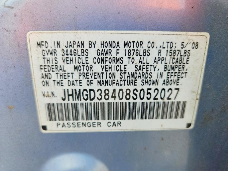 Aukcja sprzedaży 2008 Honda Fit, vin: JHMGD38408S052027, numer aukcji: 60802476