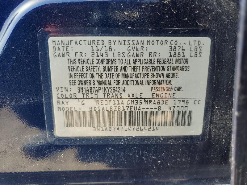 Продажа на аукционе авто 2019 Nissan Sentra, vin: 3N1AB7AP1KY264214, номер лота: 61579316