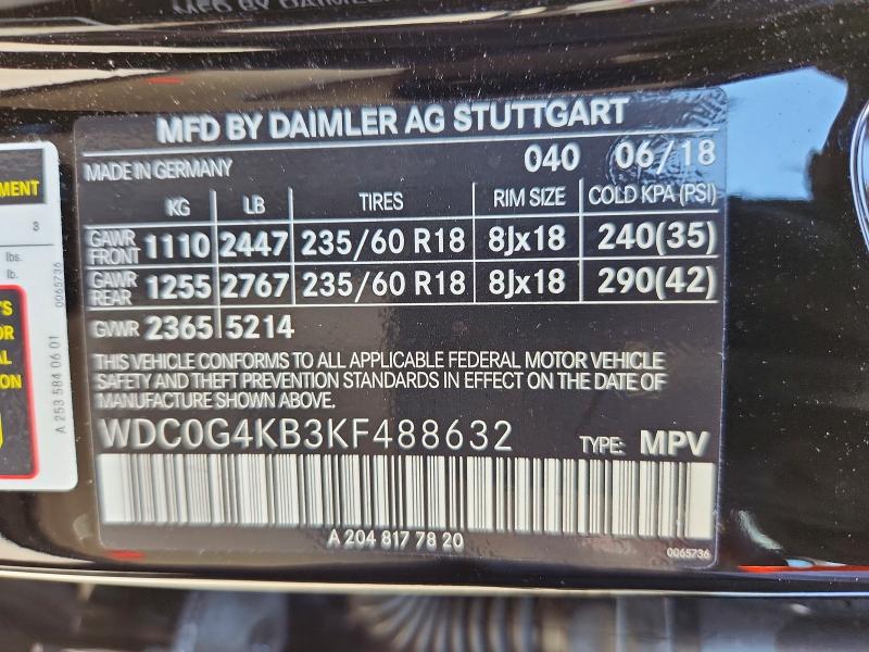 Aukcja sprzedaży 2019 Mercedes-benz Glc, vin: WDC0G4KB3KF488632, numer aukcji: 59200966
