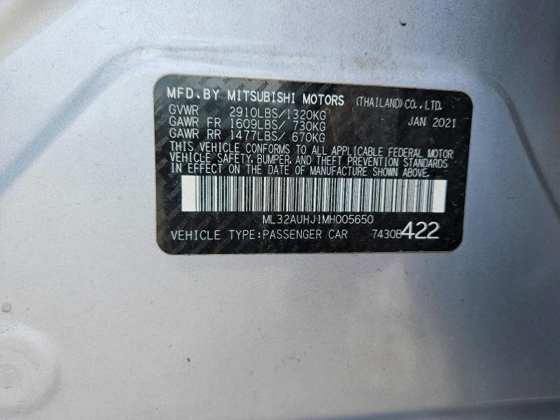 2021 Mitsubishi Mirage მანქანა იყიდება აუქციონზე, vin: ML32AUHJ1MH005650, აუქციონის ნომერი: 61420106