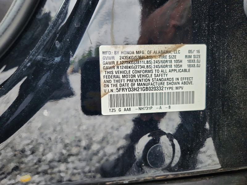Aukcja sprzedaży 2016 Acura Mdx, vin: 5FRYD3H21GB020332, numer aukcji: 60929966