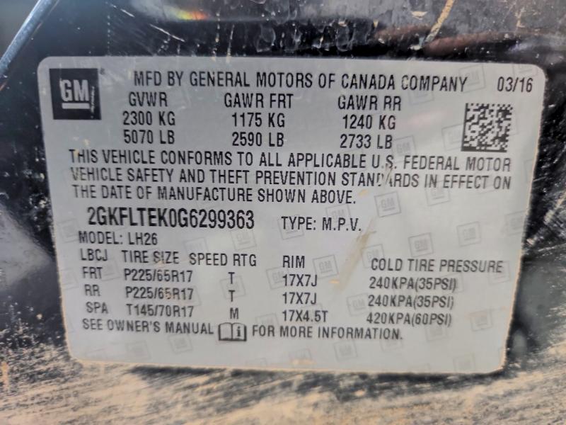 Продажа на аукционе авто 2016 Gmc Terrain, vin: 2GKFLTEK0G6299363, номер лота: 60502266