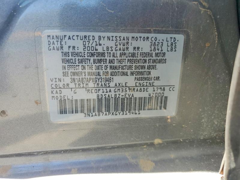 Aukcja sprzedaży 2016 Nissan Sentra, vin: 3N1AB7APXGY319461, numer aukcji: 61968986