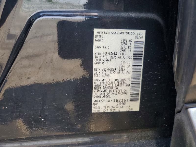 61045346 :رقم المزاد ، 5N1AZ2BSXLN162161 vin ، 2020 Nissan Murano مزاد بيع
