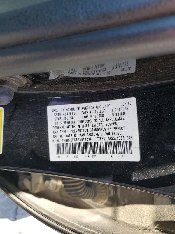 2015 Honda Accord მანქანა იყიდება აუქციონზე, vin: 1HGCR6F56FA014238, აუქციონის ნომერი: 60995406