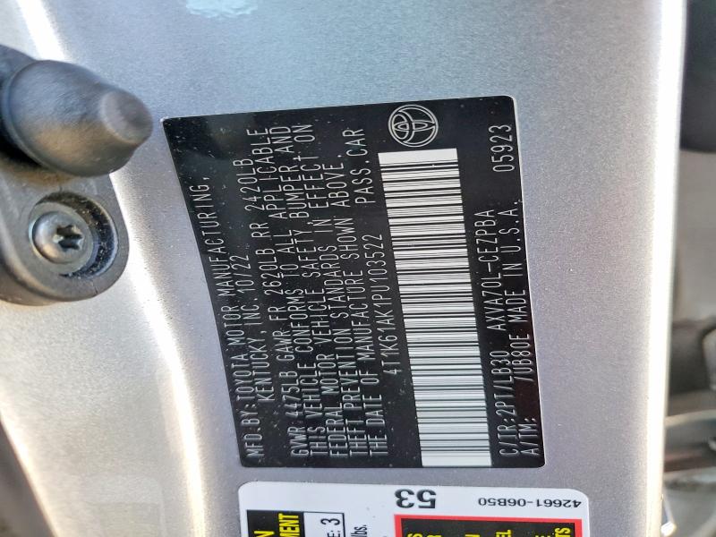 2023 Toyota Camry მანქანა იყიდება აუქციონზე, vin: 4T1K61AK1PU103522, აუქციონის ნომერი: 61122206