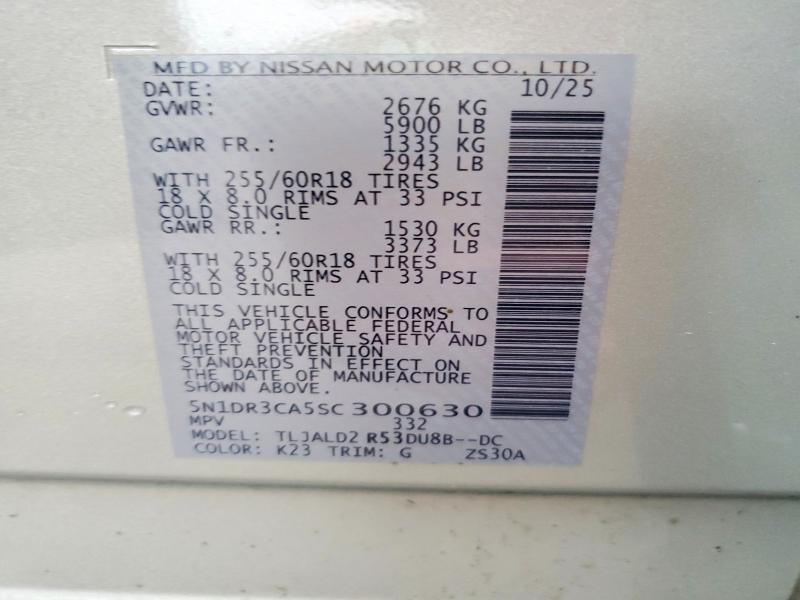 Продаж на аукціоні авто 2025 Nissan Pathfinder, vin: 5N1DR3CA5SC300630, номер лоту: 62764026