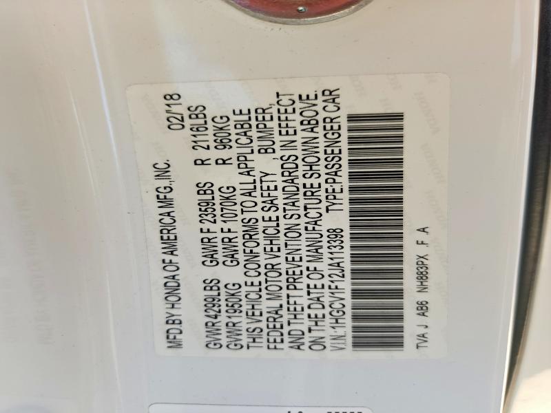 Продажа на аукционе авто 2018 Honda Accord, vin: 1HGCV1F12JA113398, номер лота: 85448925