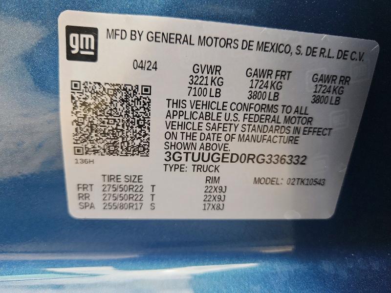 60932526 :رقم المزاد ، 3GTUUGED0RG336332 vin ، 2024 Gmc Sierra مزاد بيع