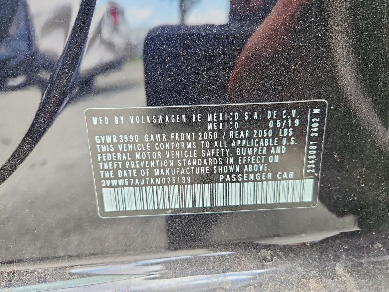 2019 Volkswagen Golf მანქანა იყიდება აუქციონზე, vin: 3VWW57AU7KM025139, აუქციონის ნომერი: 62944036