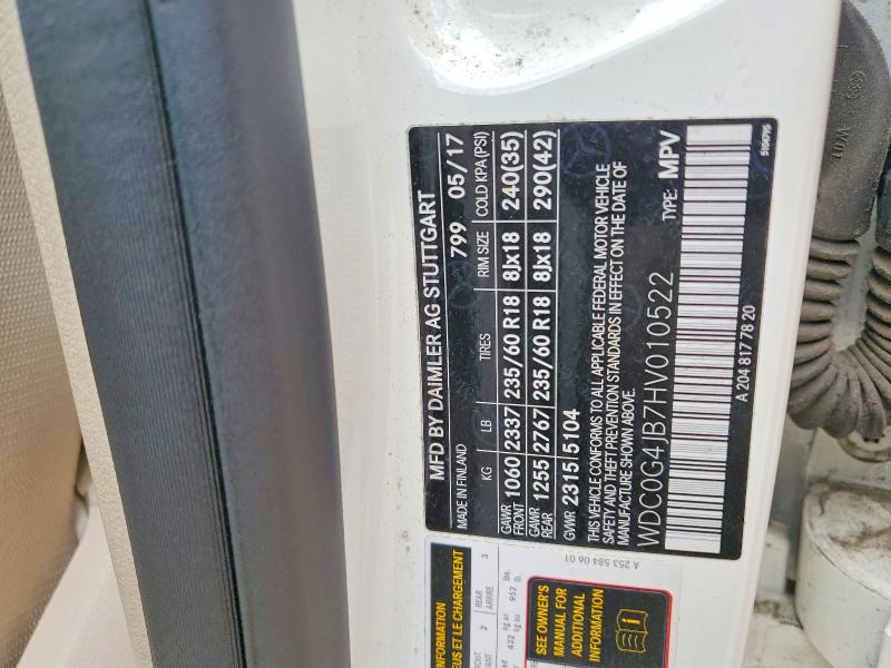 61839756 :رقم المزاد ، WDC0G4JB7HV010522 vin ، 2017 Mercedes-benz Glc مزاد بيع