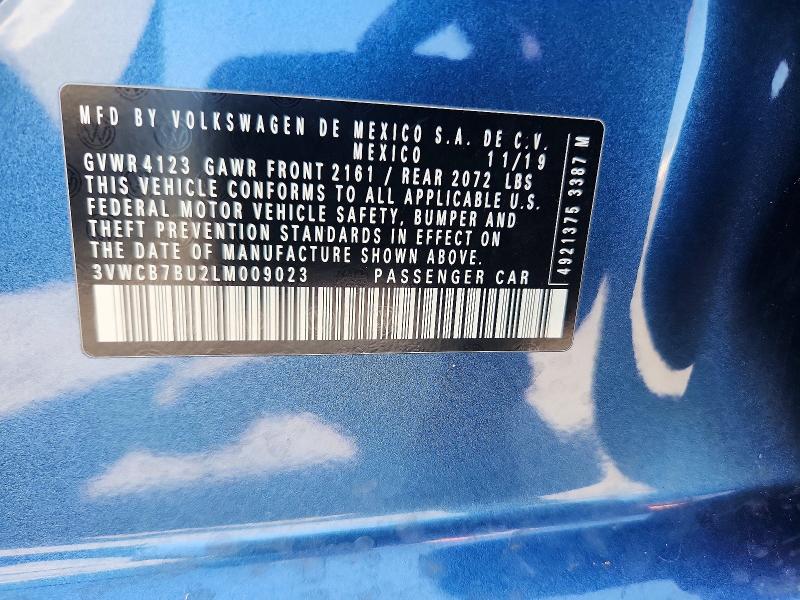 2020 Volkswagen Jetta მანქანა იყიდება აუქციონზე, vin: 3VWCB7BU2LM009023, აუქციონის ნომერი: 62899646