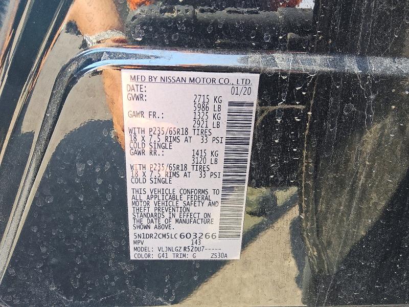 2020 Nissan Pathfinder მანქანა იყიდება აუქციონზე, vin: 5N1DR2CM5LC603266, აუქციონის ნომერი: 59185926