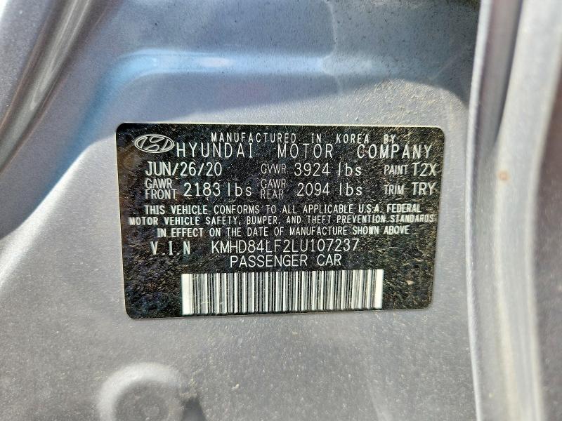 2020 Hyundai Elantra მანქანა იყიდება აუქციონზე, vin: KMHD84LF2LU107237, აუქციონის ნომერი: 59323536