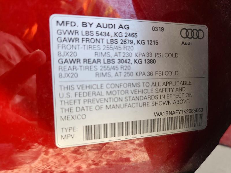 Продаж на аукціоні авто 2019 Audi Q5, vin: WA1BNAFY1K2085560, номер лоту: 59010706