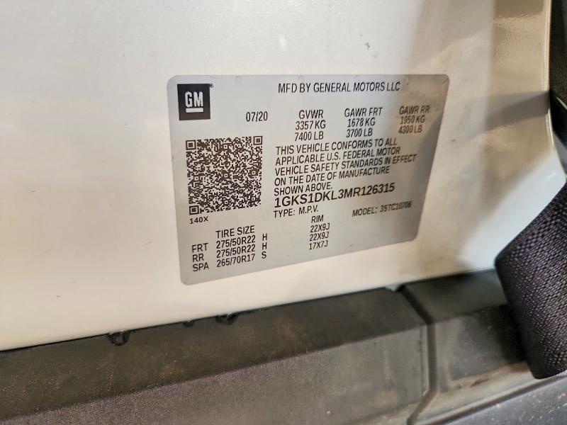 2021 Gmc Yukon მანქანა იყიდება აუქციონზე, vin: 1GKS1DKL3MR126315, აუქციონის ნომერი: 59827176