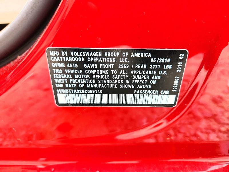 2016 Volkswagen Passat მანქანა იყიდება აუქციონზე, vin: 1VWBT7A32GC059140, აუქციონის ნომერი: 62897896