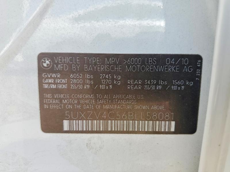 59625206 :رقم المزاد ، 5UXZV4C56BLL58081 vin ، 2011 Bmw X5 مزاد بيع