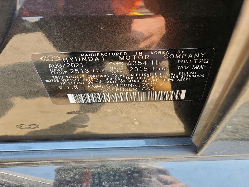 Auction sale of the 2022 Hyundai Sonata, vin: KMHL34J29NA179227, lot number: 61415516