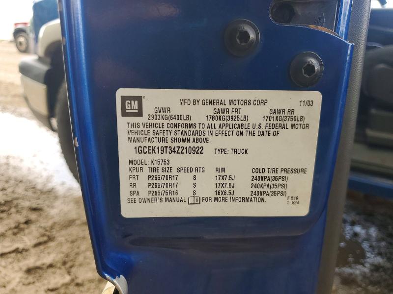 2004 Chevrolet Silverado მანქანა იყიდება აუქციონზე, vin: 1GCEK19T34Z210922, აუქციონის ნომერი: 63143736