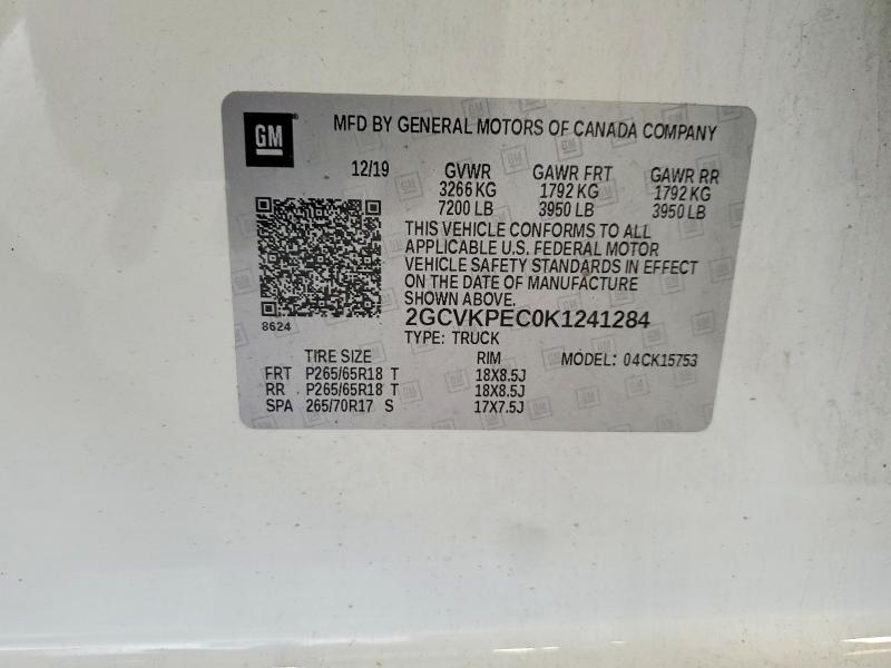 2019 Chevrolet Silverado Ld მანქანა იყიდება აუქციონზე, vin: 2GCVKPEC0K1241284, აუქციონის ნომერი: 62020496