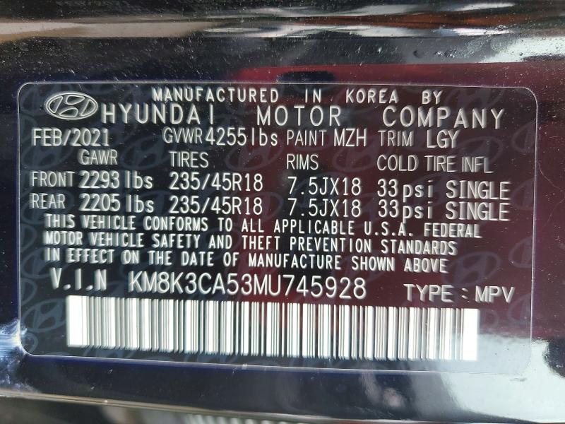 Aukcja sprzedaży 2021 Hyundai Kona, vin: KM8K3CA53MU745928, numer aukcji: 61769816