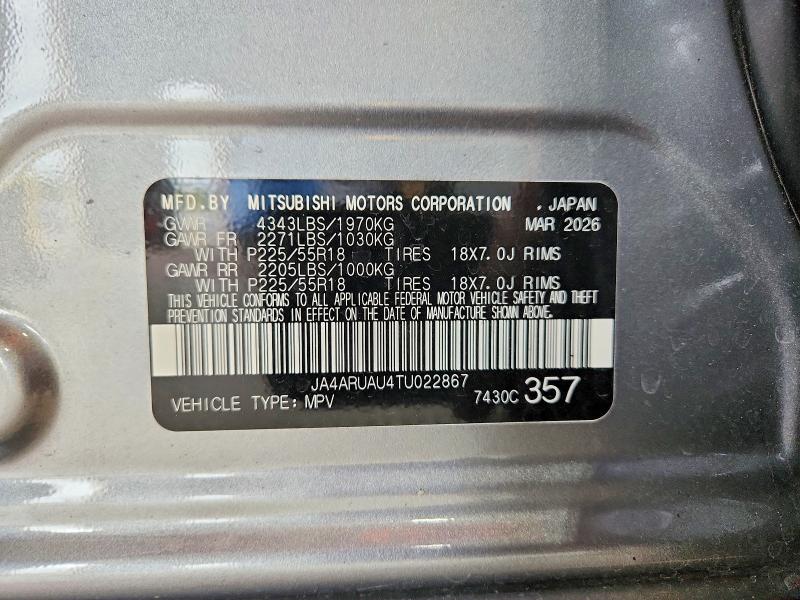 2026 Mitsubishi Outlander Sport მანქანა იყიდება აუქციონზე, vin: JA4ARUAU4TU022867, აუქციონის ნომერი: 62317416