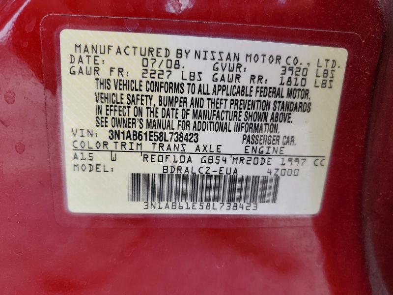 61979536 :رقم المزاد ، 3N1AB61E58L738423 vin ، 2008 Nissan Sentra مزاد بيع
