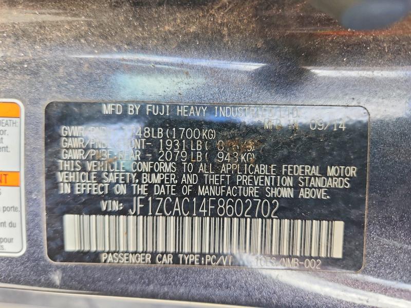 61442816 :رقم المزاد ، JF1ZCAC14F8602702 vin ، 2015 Subaru Brz مزاد بيع