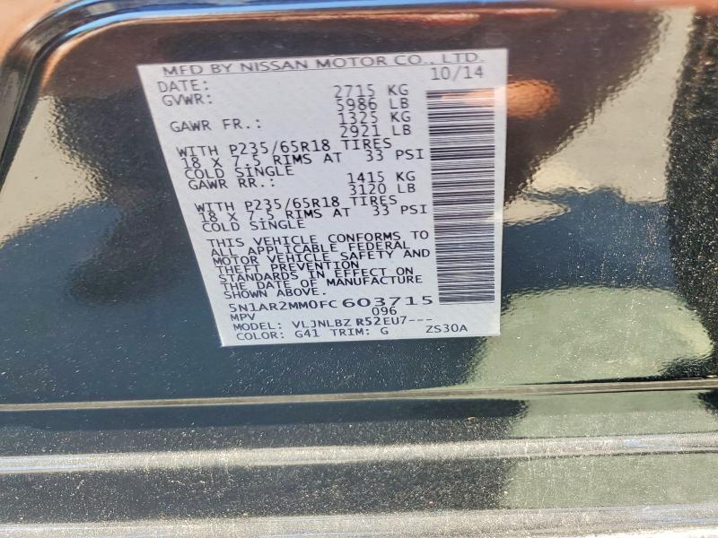 2015 Nissan Pathfinder მანქანა იყიდება აუქციონზე, vin: 5N1AR2MM0FC603715, აუქციონის ნომერი: 61795376
