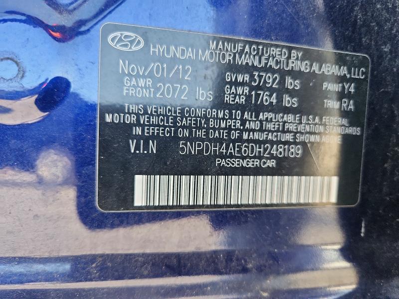 Продаж на аукціоні авто 2013 Hyundai Elantra, vin: 5NPDH4AE6DH248189, номер лоту: 61543956