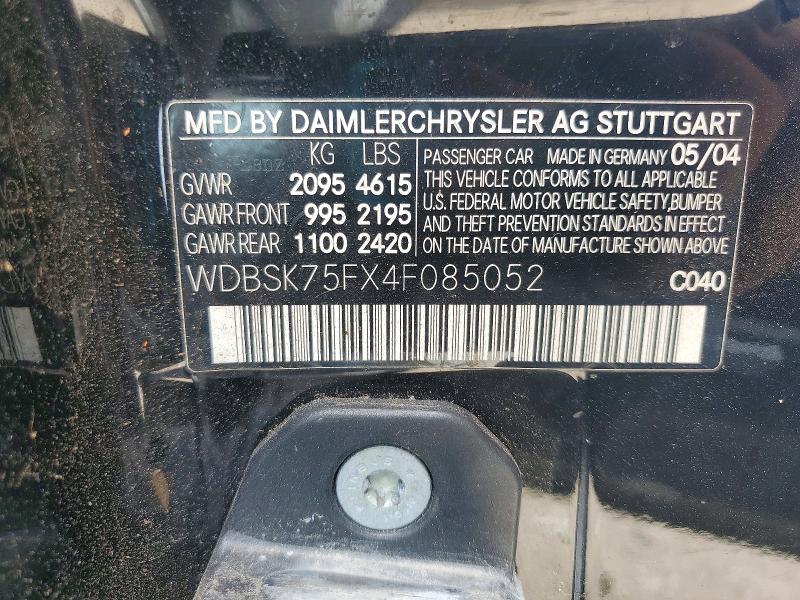 2004 Mercedes-benz Sl მანქანა იყიდება აუქციონზე, vin: WDBSK75FX4F085052, აუქციონის ნომერი: 60940356